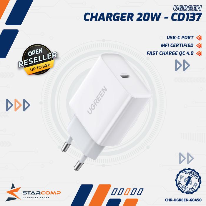 Gambar UGREEN Kepala Charger iPhone Fast Charging 20w 10191 60450 - White [60450] dari Starcomp Solo undefined Tokopedia