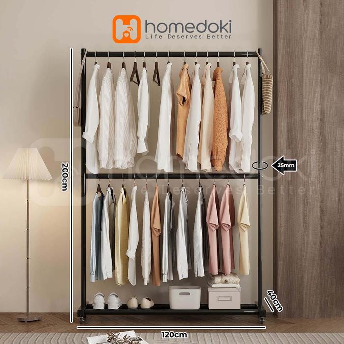 Gambar Homedoki Rak Gantungan Baju Besi / Stand Hanger / Gawang Baju / Jemuran Baju Portable - 120*200-Hitam dari Homedoki Store undefined Tokopedia