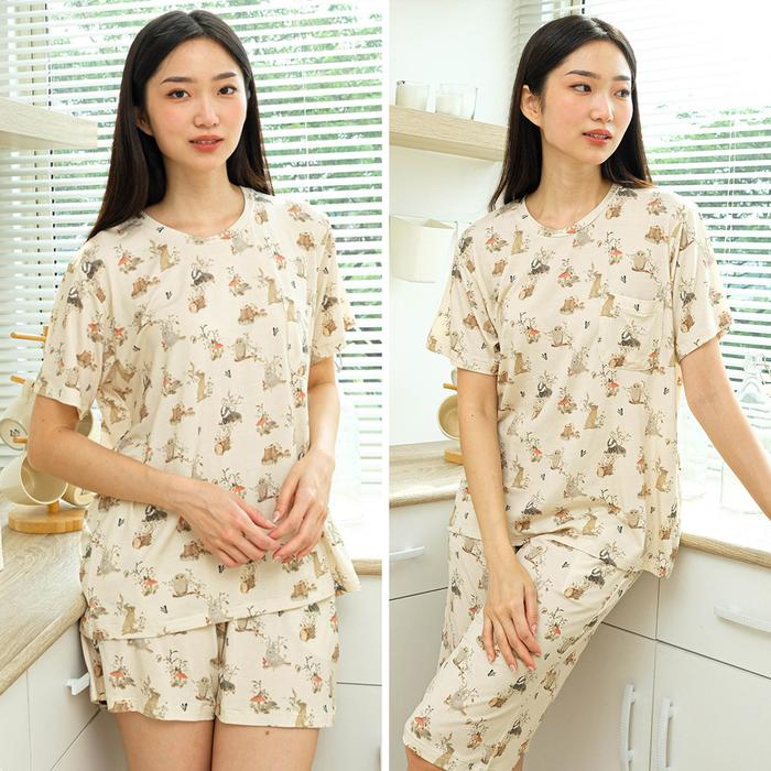 Gambar Cielyn | Spring Series | O - Neck T-shirt | TENCEL MicroModal | Piyama Wanita Tencel - SLOANE, SHORTPANTS L dari Cielyn Official undefined Tokopedia