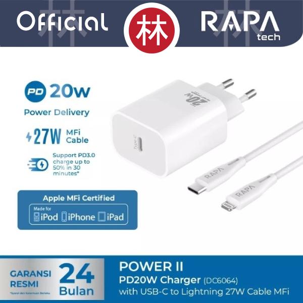 Gambar RAPAtech DC6064 - POWER II - PD20W Charger +MFi USB-C to Lightning 27W - Putih dari RAPAtech Jakarta Kota Administrasi Jakarta Barat Tokopedia