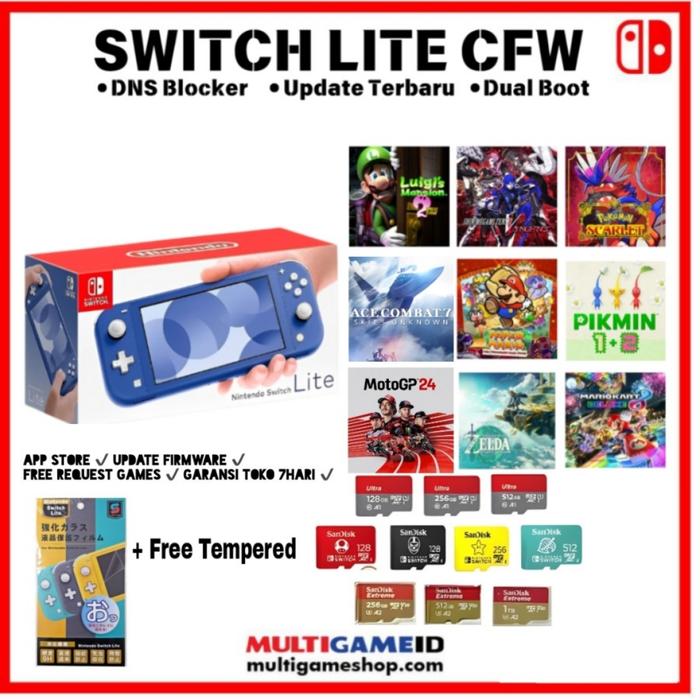 Gambar Switch Lite Console CFW +Games - Navy Blue, SD Tom Nook 512 dari Multi Game Indonesia undefined Tokopedia