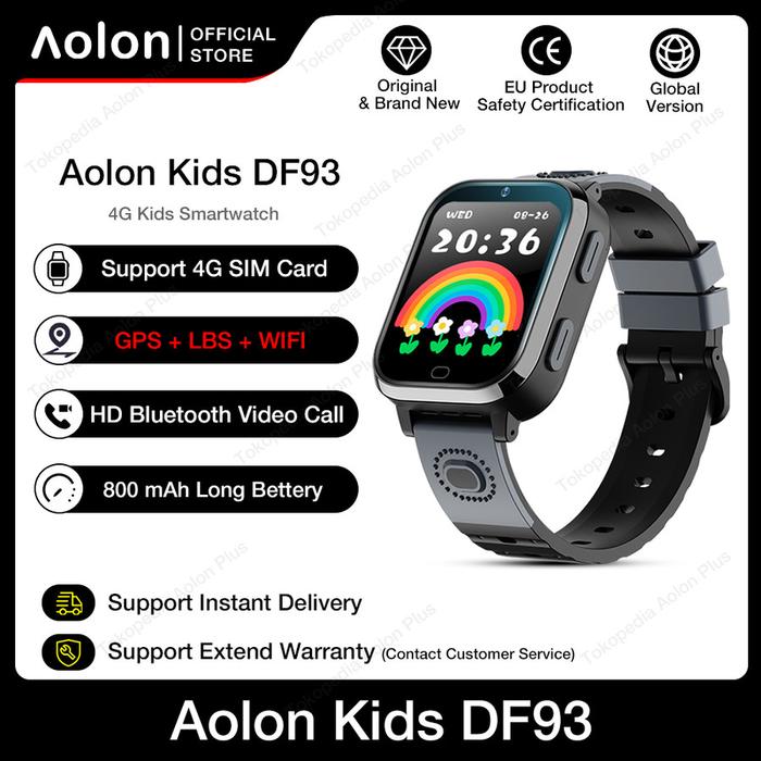Gambar Aolon DF93 Anti Air Jam tangan anak 4G Video Calling untuk telepon anak Gps Smartwatch smartwatch 4g sim card - Hitam dari Aolon undefined Tokopedia