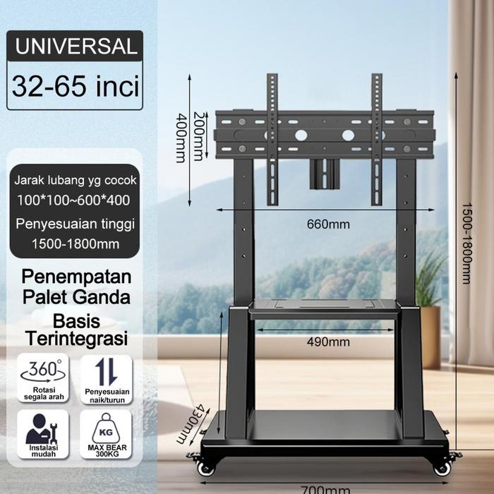 Gambar (READY STOCK) Bracket Standing TV roda dorong LED TV 32- 85 Inci /Bracket standing roda LED TV - 32"-65" dari CV SEMI JAYA undefined Tokopedia