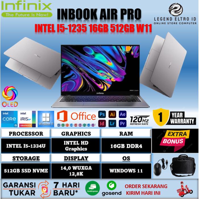 Gambar Laptop INFINIX INBOOK AIR PRO+ OLED I5 1334U 16GB 512GB W11 14.0 2.8K 120HZ 1KG GREY/SILVER - NORMAL dari LEGEND.ELTRO.ID undefined Tokopedia
