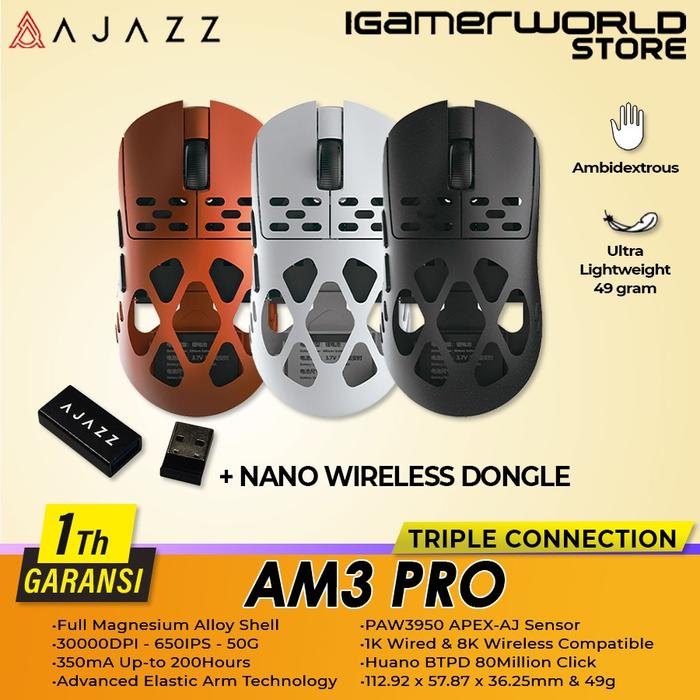 Gambar Ajazz AM3 Pro / AM3 Max 8K Magnesium Alloy Wireless Triple Connection Gaming Mouse - AM3 PRO, BLACK dari igamerworld bekasi undefined Tokopedia