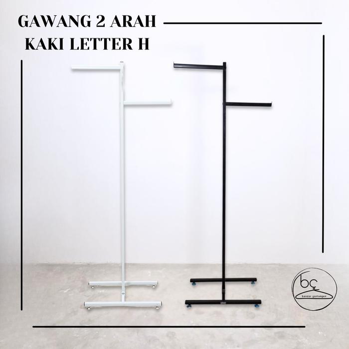 Gambar Gawang Baju Hitam 2 Arah Rak Stand Gantungan Baju Besi Hitam Putih Standing Baju Model Bawah Letter H - BH - Putih dari BANDAR GANTUNGAN undefined Tokopedia