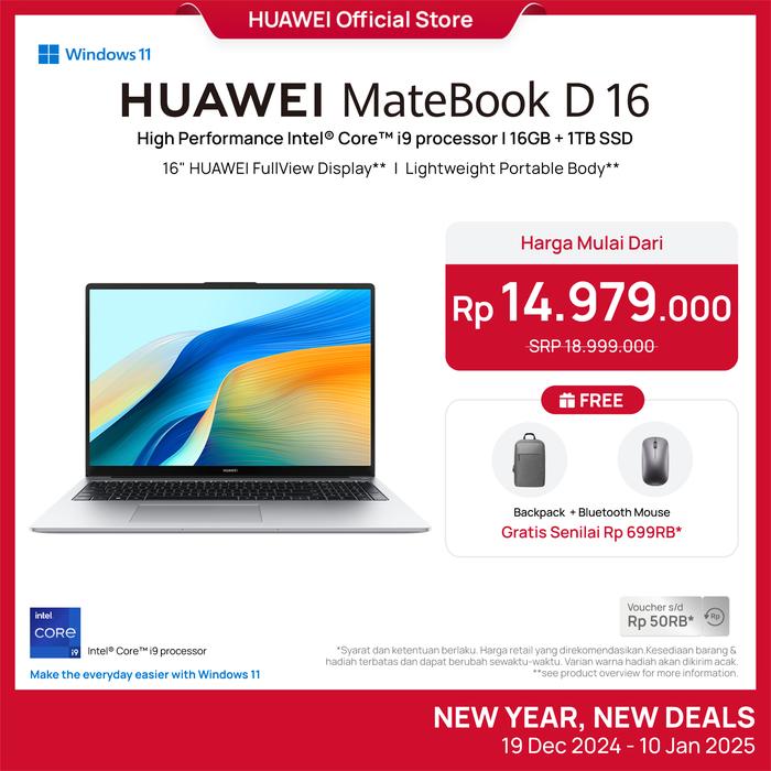 Gambar HUAWEI MateBook D 16 Laptop | 16GB + 1TB | Up to i9-13900H | 70Wh - D16 i9 dari Huawei Indonesia undefined Tokopedia