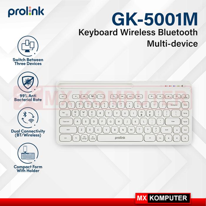 Gambar Prolink GK-5001M Keyboard Wireless Bluetooth Multi-device Slim - Putih dari MXKomputer_NEW undefined Tokopedia