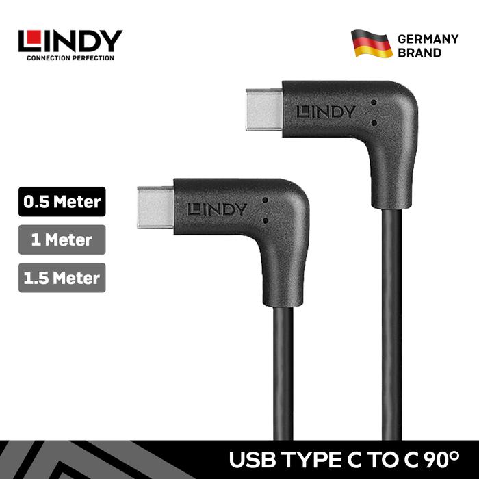 Gambar Kabel Data LINDY USB 3.2 C to C 2 X 90 Degree 10Gbps PD 2.0 60W Right Angle Cable - 32022 - 0.5M dari LINDY INDONESIA undefined Tokopedia