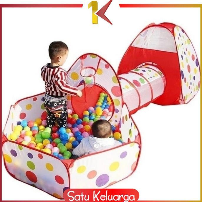Gambar CV SK-M6 Mainan Tenda Anak Terowongan 4 in 1 + Kolam + Ring Basket Mainan ## - TENDA 4IN1 MERA dari originallkh undefined Tokopedia