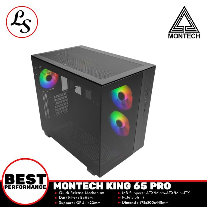 Gambar MONTECH CASE KING 65 PRO Mid Tower ATX PC Case - Hitam dari Lightspeed Com undefined Tokopedia