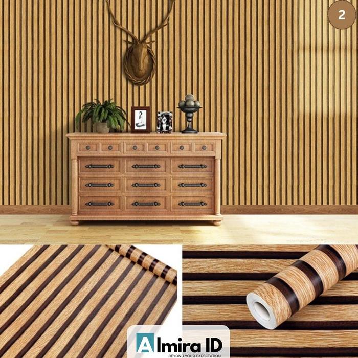 Gambar (READY MAKASSAR) Wallpaper Stiker Dinding Motif WPC Wood Panel Composite Wallpanel 3D Sticker Walpaper High Quality Embos Dinding Tembok Anti air Anti Minyak PVC Self adhesive Lemari Meja Polychrome Wallpaper - Honey WPC dari SHP STOR3 undefined Tokopedia