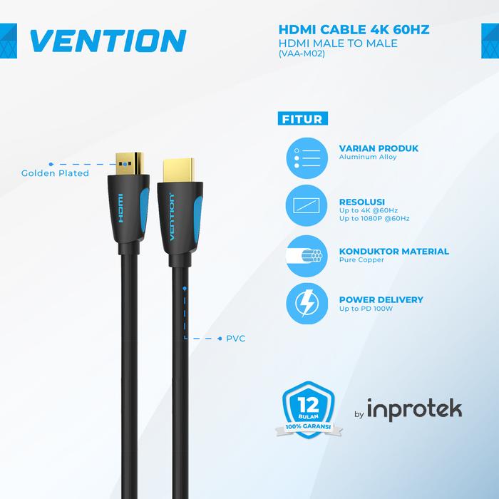 Gambar Vention Kabel HDMI 2.0 Male to Male 4K for PC LCD Projector - M02, 0.75 Meter dari Inprotek undefined Tokopedia