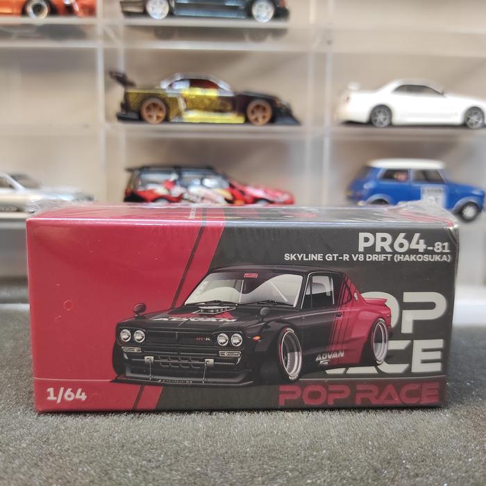 Modellino Pop Race 1:64 NISSAN Skyline GT-R Kenmeri Drift | Edizione ADVAN, Nuovo In Scatola