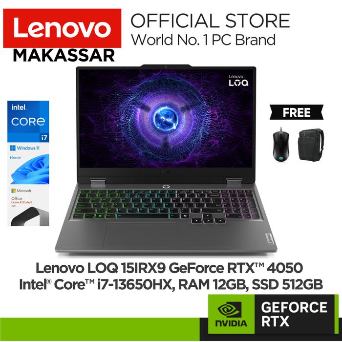 Gambar Lenovo LOQ 15IRX9 83DV00AHID i7-13650HX 12GB 512GB RTX 4050 6GB W11 OHS - 12GB, Non Anti Gores dari Lenovo Authorized Makassar undefined Tokopedia