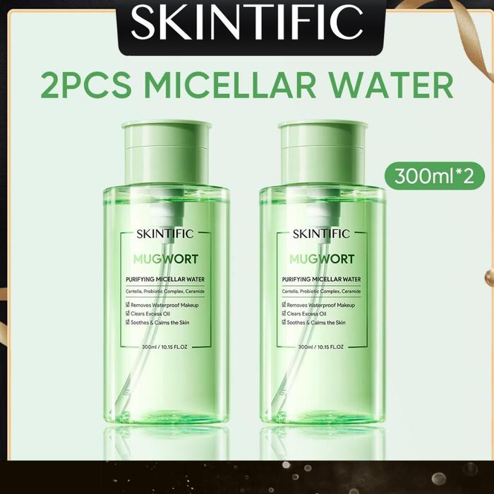 Gambar [New] SKINTIFIC Mugwort Purifying Micellar Water Skincare Cosmetics Cleans Waterproof Makeup Cleansing Oil/Clean and Clear/Soothes and Calms Skin/Melindungi skin barrier kulit sensitif（Hapus riasan tahan air）75ml/300ml Berkualitas - 2PCS-300ml dari raellah78 undefined Tokopedia
