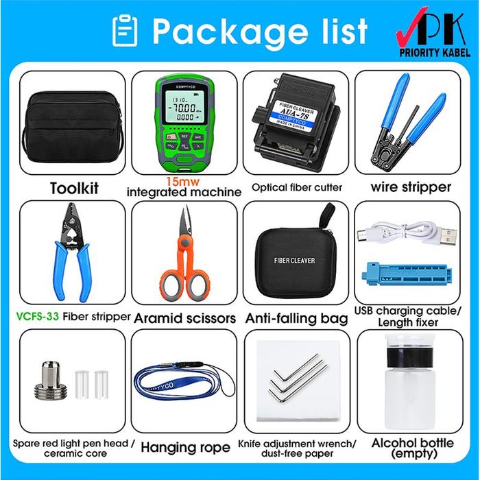 Gambar ToolSet Fiber Optic FO AUA-MC70 Fiber Tool Kit Alat Fiber Optik Alat Serat Optik Kit POWER Set Alat Tester Dan Pemotong Kabel Fiber Optik 10km Dengan Baterai Lithium - AUA-MC70 SET dari Priority Kabel undefined Tokopedia