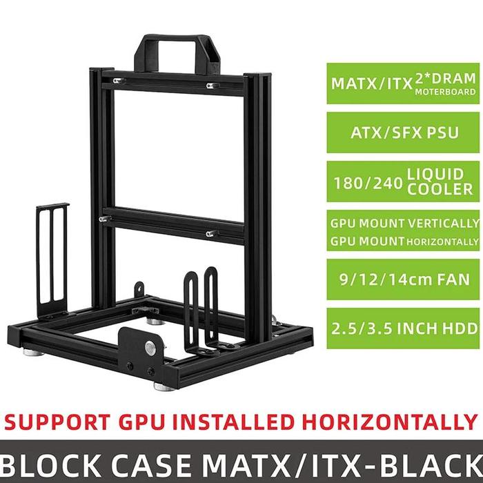 Gambar METALFISH BLOCKCASE ALUMINUM OPEN FRAME CASE SUPPORT M-ATX/ITX MAINBOARD GPU MOUNT HORIZONTALLY 240 LIQUID COOLER GAMING CABINET - BlockCase Black dari indahpermatasarit undefined Tokopedia