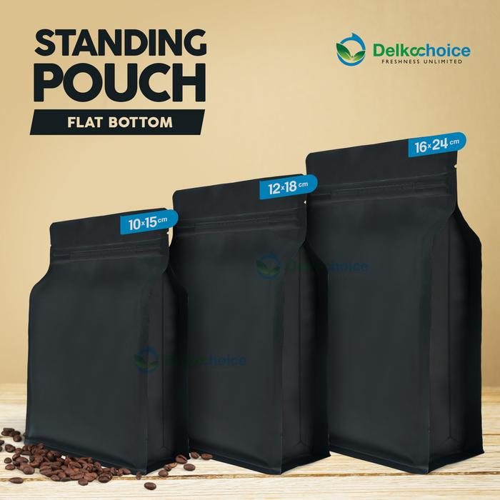 Gambar (PACK) Flat Bottom NON VALVE Coffee Bag Plastik Kemasan Biji Kopi Standing Pouch Ziplock Food Grade DELKOCHOICE - Black Foil, 10x15 dari Delkochoice Official Store undefined Tokopedia