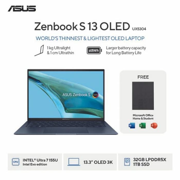 Asus Zenbook S13 Oled Ux5304ma Ultra 155u 32gb 1tb W11ohs 133 3k Gry  -oleds712