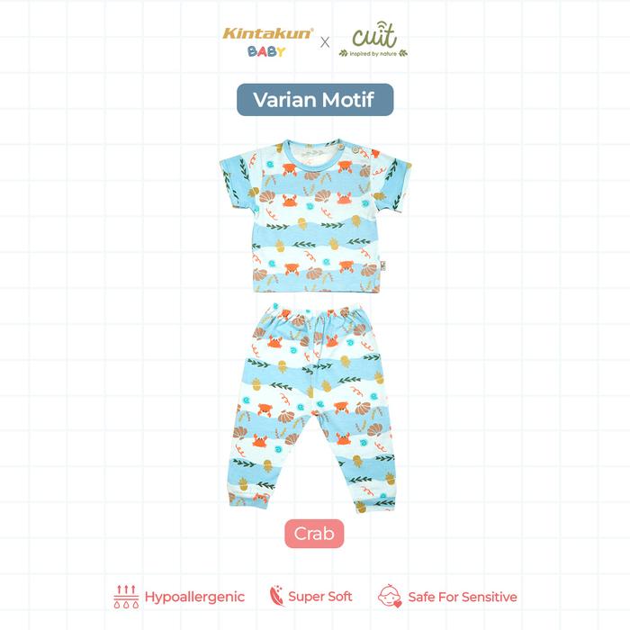 Gambar [PELUK SI KECIL] Cuit Setelan Anak Baju Piyama Tidur Bayi Lengan Pendek Celana Panjang Kiyo Motif Karakter Animal 3 Bulan - 2 Tahun Cotton Kancing Bahu - Crab, S (3-6 Bulan) dari Peluk si Kecil undefined Tokopedia