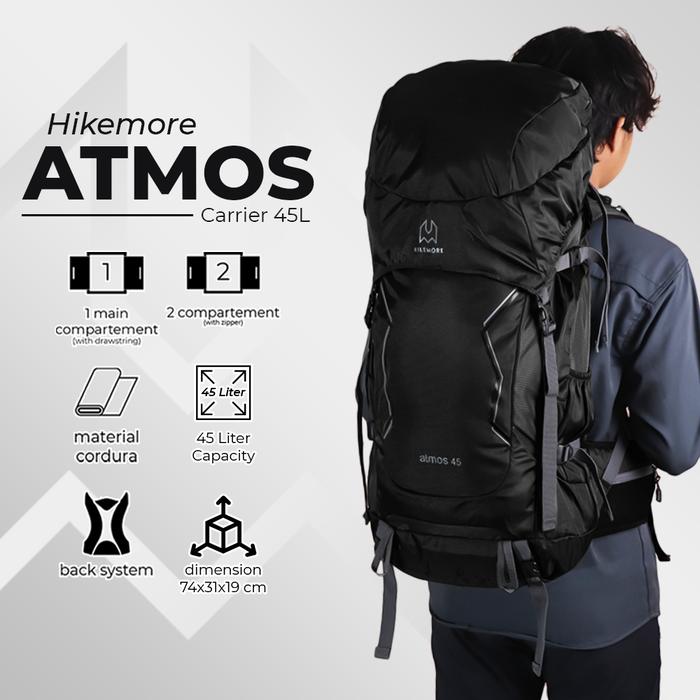 Gambar Tas Gunung Pria Wanita Backpack Camping Hikemore Atmos - Black 45L  dari Riung Adventure undefined Tokopedia