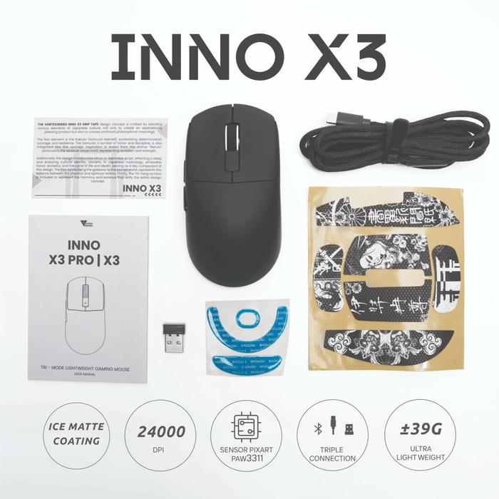 Gambar Vortexseries Inno X3 / Vortex Inno X3 Pro 8K Lightweight Wireless Gaming Mouse Multiconnection Vortex series - X3-HITAM dari FRAG GAMING STORE undefined Tokopedia