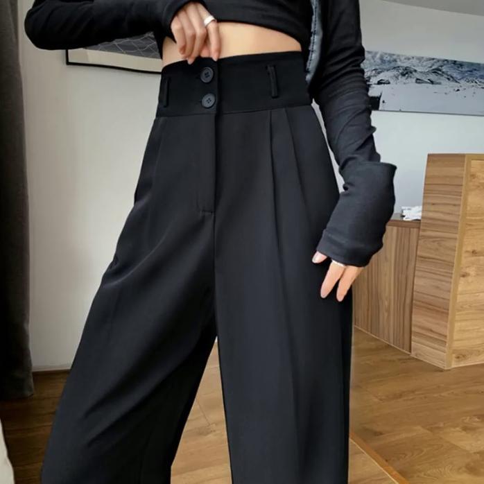 Gambar ANNE Celana Setelan - Hitam Highwaist Loose Celana Setelan Korea Wanita S - XXL (dua tombol + karet) - Hitam, S dari nabila-1store undefined Tokopedia