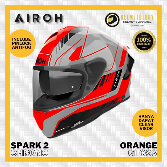 Jual Airoh Spark Chrono Orange Gloss Helm Full Face Double Visor