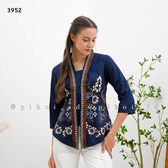 Gambar Atasan kebaya wanita modern tanpa kancing / baju batik kebaya wanita lengan panjang / DAHAYU 3918 - NAVY PEA - 3952, STANDARD dari Pikoiid undefined Tokopedia