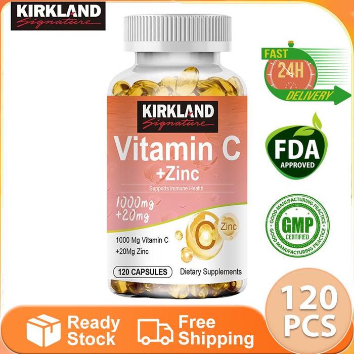 Gambar KIRKLAND Vitamin C 1000mg Dengan Kapsul Zink 20mg Mendukung Sel Untuk Memproduksi Kolagen Antioksidan protein penting untuk kesehatan rambut, kulit, kuku, dan sendi，Supplements for sustained youth。 - 120pcs dari Athena 71 undefined Tokopedia