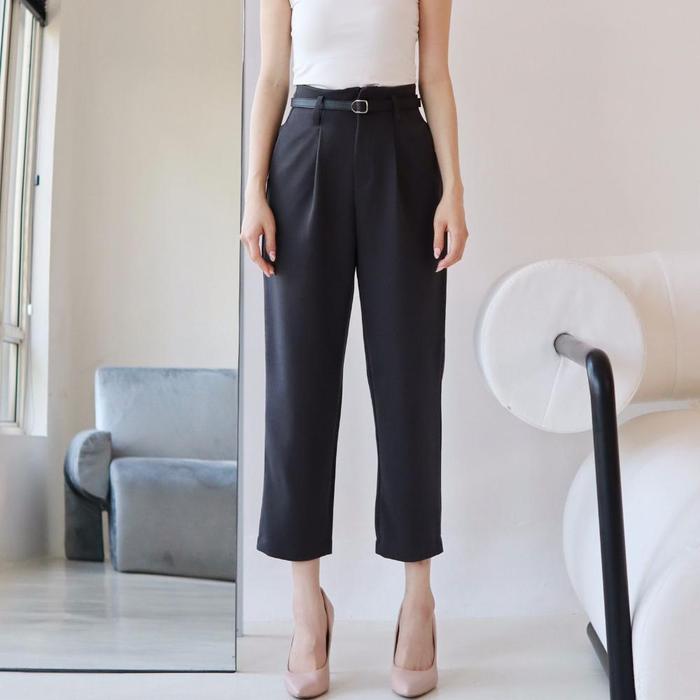 Gambar MSMO Keiko Highwaist Office Pencil Pants (With Belt) / Celana Kantor / Celana Highwaist / Celana panjang wanita dewasa - Grey, S dari nabila-1store undefined Tokopedia