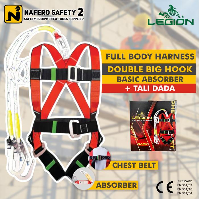 Gambar FULL BODY HARNESS PLUS ABSOBER LEGION DOUBLE HOOK SABUK PENGAMAN - DENGAN SABUK dari DISTRIBUTOR SAFETY undefined Tokopedia