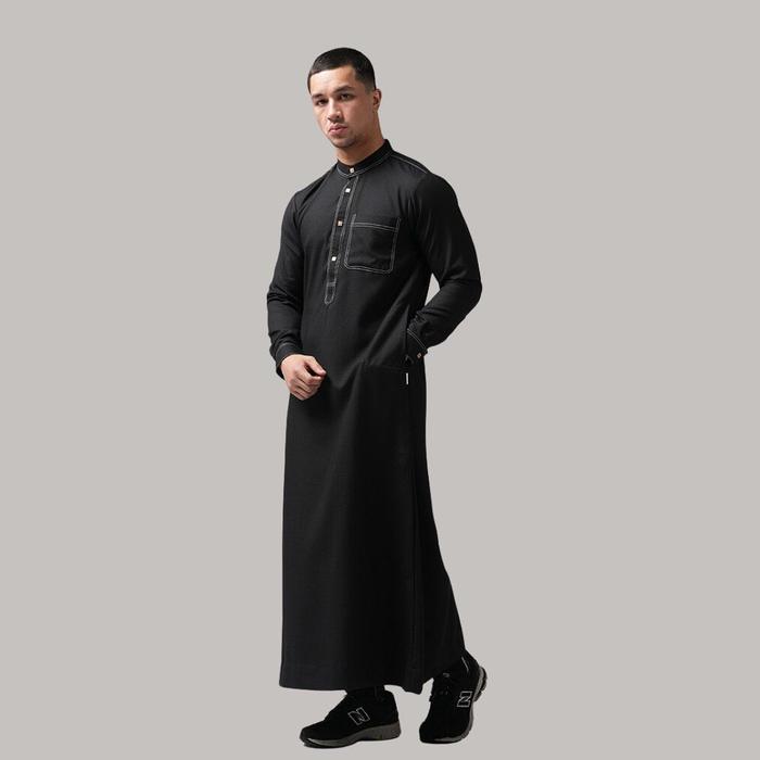 Gambar Jubah Slimfit Anti UV Premium Gamis Thobe Jubah Modern Simple Elegant - Jubah Royan Lengan Panjang - BLACK, S dari Bukhori Muslimwear undefined Tokopedia