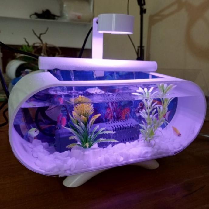 Gambar TERBARU AQUARIUM MINI AKRILIK MINIMALIS FULL SET BESAR JUMBO POMPA FILTER DAN LAMPU LED - tanpa pompa, putih dari cv amega crem undefined Tokopedia