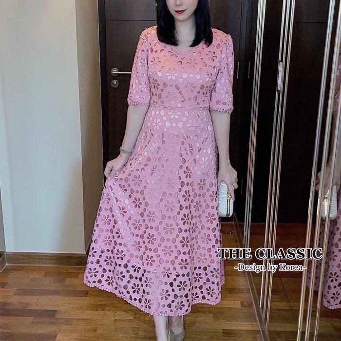 brokat dress design Jual Dress brokat import terbaru baju mididress premium classic Panjang Casual Gaun Pesta Wanita - Peach, XL - Kota Medan - Nazwa_shopp99