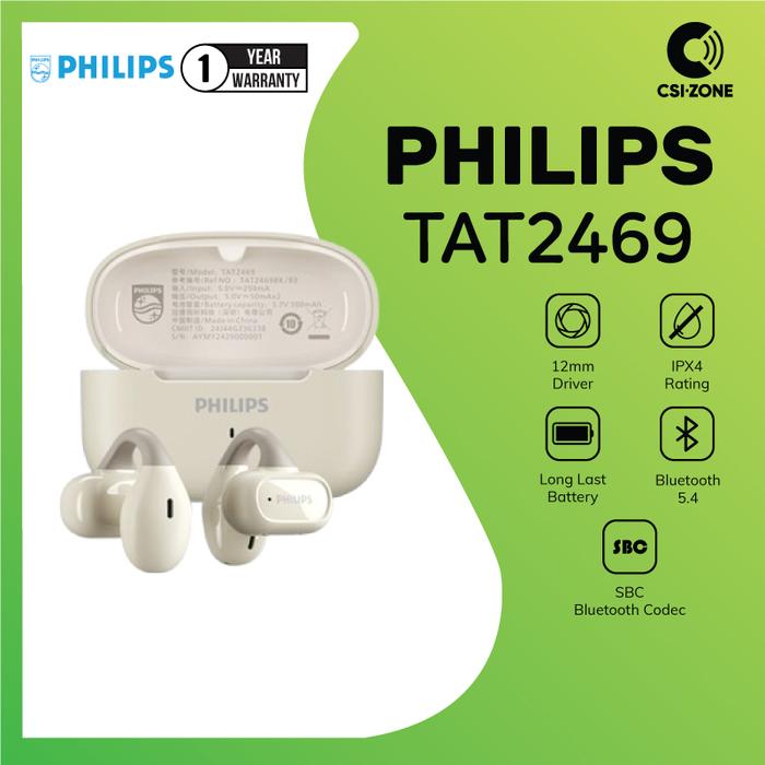 Gambar Philips TAT2469 12mm Driver Bluetooth Open Ear True Wireless TWS - White dari CSI-ZONE undefined Tokopedia
