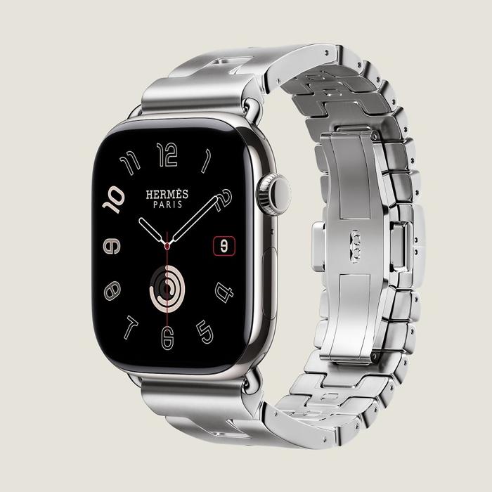 (Pre Order) Apple Watch Hermes Series 10 42-46mm Titanium Case with Hermes  Leather or W/oven Starp Grand H Griss 42mm, S di Dijaminoriginall