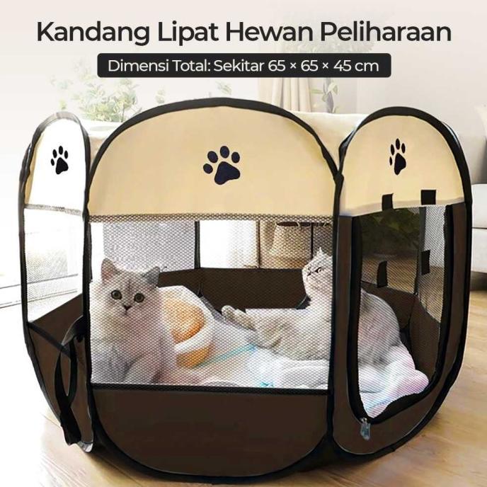 Gambar KANDANG LIPAT TEMPAT KUCING ANJING BESAR KECIL TENDA PAGAR RUMAH HEWAN - COFFEE dari Kagura mall undefined Tokopedia