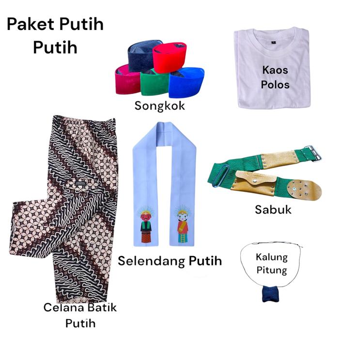 Gambar Setelan Baju Adat Betawi Anak Dan Dewasa Lengkap Paket Celana Batik Selendang Ondel Dapat Kaos - Paket Putih, 2 dari resimi undefined Tokopedia