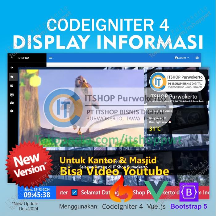 Gambar Source Code Aplikasi Web Display Informasi DISFO Codeigniter 4 - Standar dari ITSHOP Purwokerto undefined Tokopedia