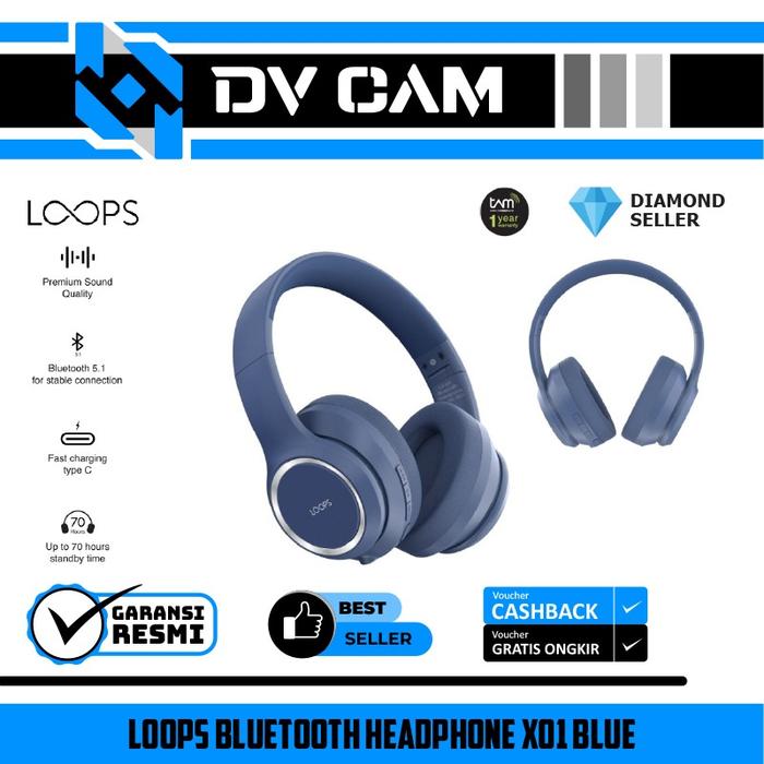 Gambar LOOPS Bluetooth Headphone X01 - BLUE dari Dv Camera undefined Tokopedia