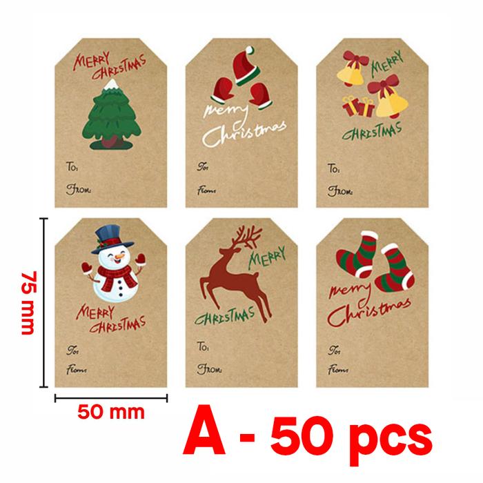 Gambar Label Sticker Natal Nama Bingkisan Merry Christmas Kraft 7,5 x 5 cm - A - 50 pcs dari Mardian76Shop undefined Tokopedia