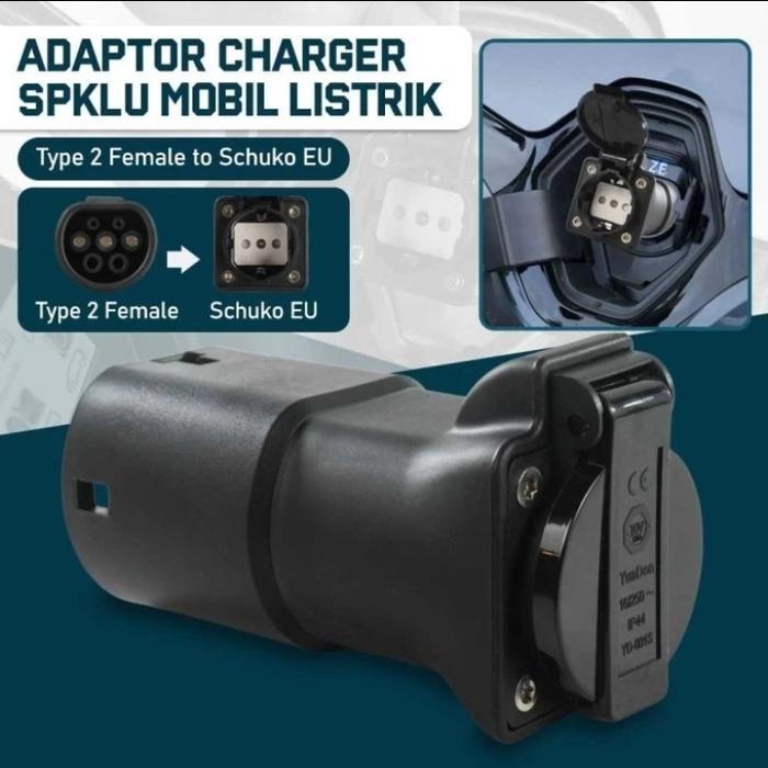 Gambar Adaptor Charger Mobil Listrik SPKLU 2 Female to Schuko EU 16A - 2 Female-Schuko dari savemonshop undefined Tokopedia
