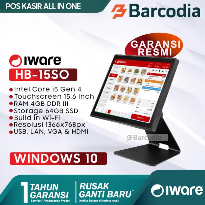 Gambar Mesin kasir PC POS All in One Core i3 Touchscreen Iware HB-156S - i5 4GB/64GB dari Barcodia undefined Tokopedia