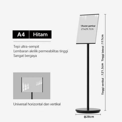 Gambar Standing Sign A4/A2 Frame Floor Standing Acrylic Display Papan Tiang Antrian Nama Bahan Baja - Hitam A4 dari Ryuchoo undefined Tokopedia