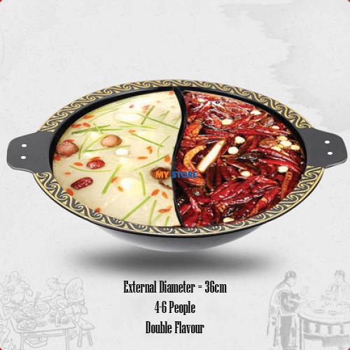 Gambar Panci HotPot 2 Rasa Naga Shabu Shabu Steamboat Hitam Merah Emas Resto - 36cm dari Mystore.shop undefined Tokopedia
