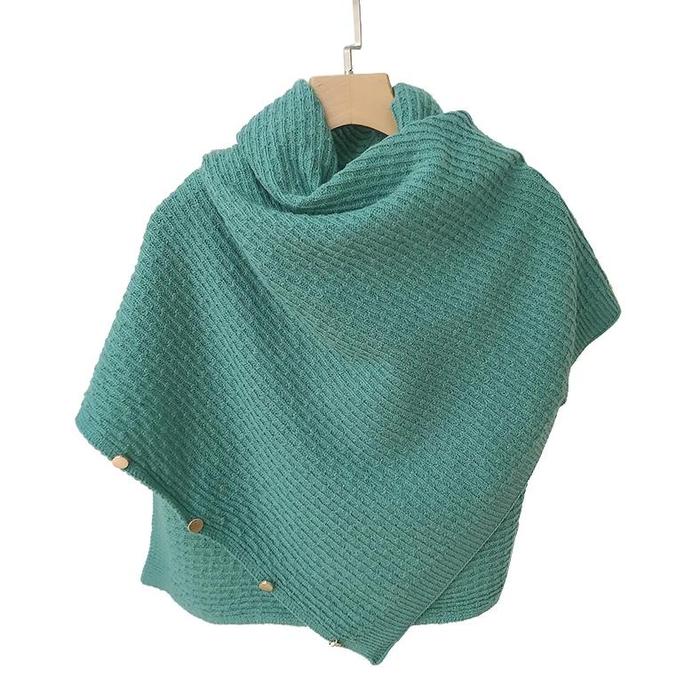 Gambar Po New Spring Women'S Knitted Scarf Shawls Knit Pashmina With Button Vest Solid Cashmere Shawl Wraps Bufandas Mujer Ponchos Cape - green, One Size dari jay4 official undefined Tokopedia