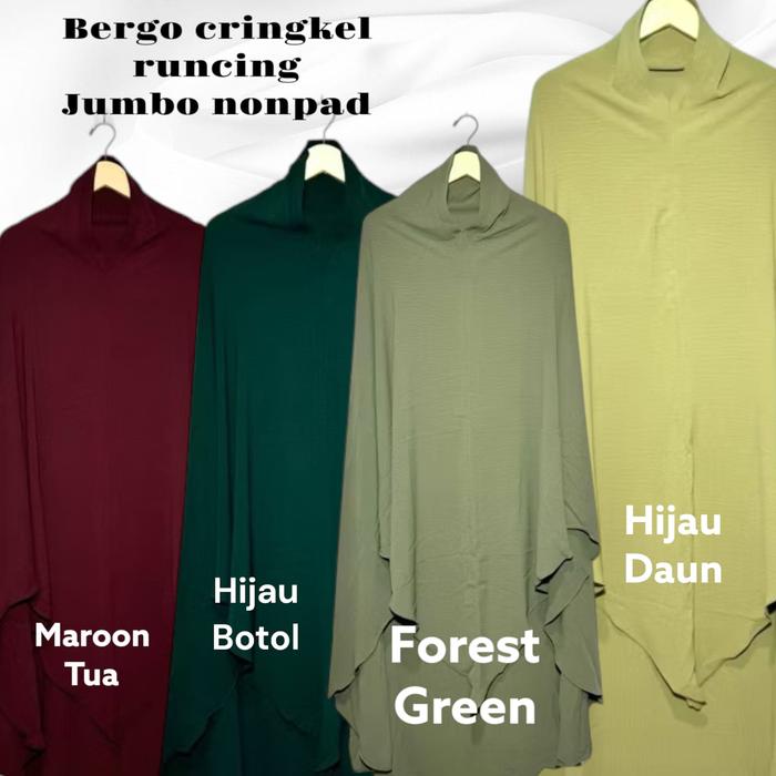 Gambar Khimar JUMBO NONPAD Bahan Crinkle Air Flow - hijau botol dari Gazala hijab undefined Tokopedia