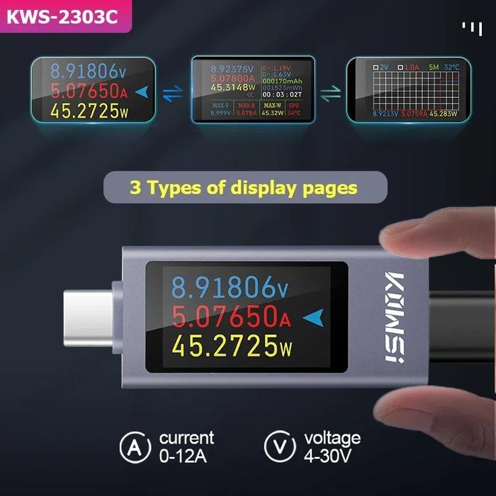 2302C 240W USB Type-C Tester KWS-2302C – Spannung Strom Ladegeschwindigkeit PD QC Messgerät Daten Speichern 2302C 240W USB Type-C Tester KWS-2302C – Spannung Strom Ladegeschwindigkeit PD QC Messgerät Daten Speichern
